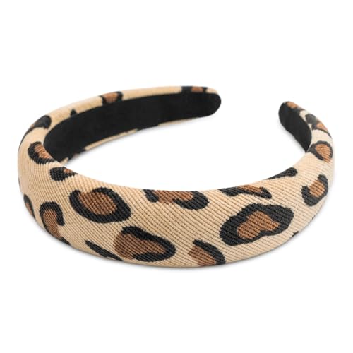 SXQLYH Haarreif gepolstertes Stoff Stirnband, Wunderschön Leopardenmuster Haarreifen Gepolstert Damen Haarschmuck Haarreifen Breit Gepolstert Haarband für Frauen Mädchen Geburtstagsgeschenk (Beige, A) von SXQLYH