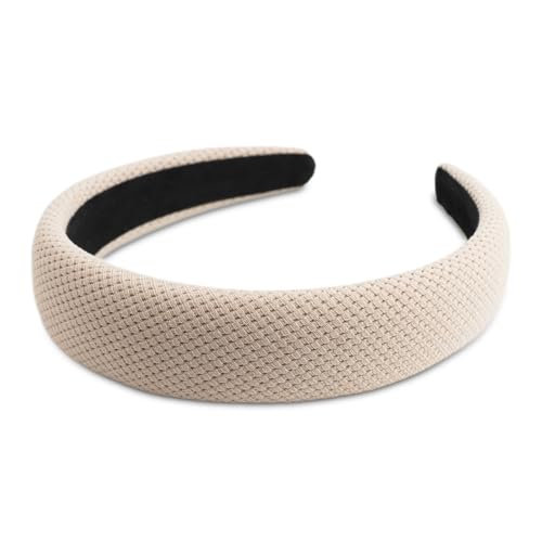 SXQLYH Haarreifen Gepolstert Breit,Damen Haarreif gepolstertes Stoff,Wunderschön Stirnbänder Weiches Stoff Haarreiffen,Gepolstertes Haarband Bequeme Stirnbänder für Frauen und Mädchen (Beige, A) von SXQLYH