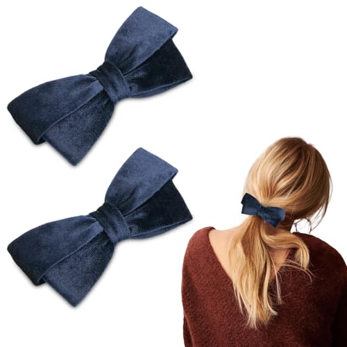 SXQLYH Samt Schleife Haarspangen Haarschleifen-Clips für Frauen, 2 Stück Schleife Haarspange, 10 cm Samt Haarschleifen, Französische Haarspangen Ballerina-Schleife elegante (Blau) von SXQLYH