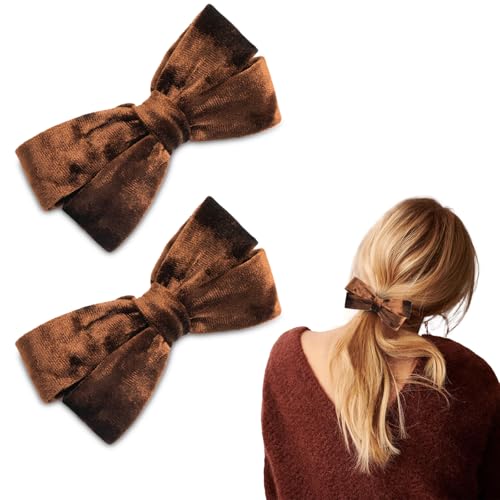 SXQLYH Samt Schleife Haarspangen Haarschleifen-Clips für Frauen, 2 Stück Schleife Haarspange, 10 cm Samt Haarschleifen, Französische Haarspangen Ballerina-Schleife elegante (Braun) von SXQLYH