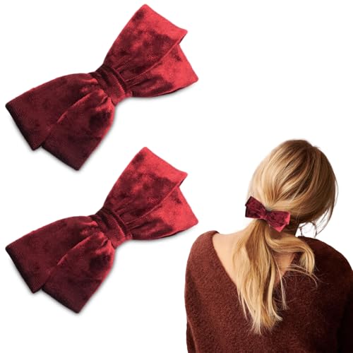 SXQLYH Samt Schleife Haarspangen Haarschleifen-Clips für Frauen, 2 Stück Schleife Haarspange, 10 cm Samt Haarschleifen, Französische Haarspangen Ballerina-Schleife elegante (Burgunderrot) von SXQLYH