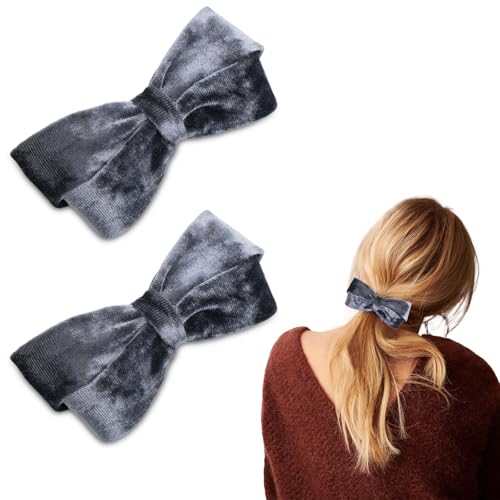 SXQLYH Samt Schleife Haarspangen Haarschleifen-Clips für Frauen, 2 Stück Schleife Haarspange, 10 cm Samt Haarschleifen, Französische Haarspangen Ballerina-Schleife elegante (Grau) von SXQLYH