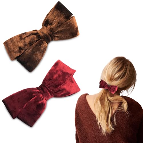 SXQLYH Samt Schleife Haarspangen Haarschleifen-Clips für Frauen, 2 Stück Schleife Haarspange, 10 cm Samt Haarschleifen, Französische Haarspangen Ballerina-Schleife elegante (Rot+Braun) von SXQLYH