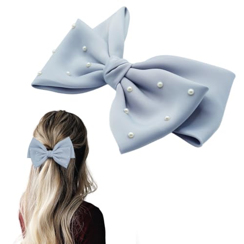 SXQLYH Schleife Haarspange Satin, Haarspangen Damen mit 18CM Groß Schleife und Perlen, Frauen Haarschleifen Haarklammern Französische Haarspangen Ballerina-Schleife eleganter (Blu) von SXQLYH