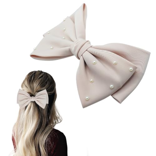 SXQLYH Schleife Haarspange Satin, Haarspangen Damen mit 18CM Groß Schleife und Perlen, Frauen Haarschleifen Haarklammern Französische Haarspangen Ballerina-Schleife eleganter (Rosa) von SXQLYH