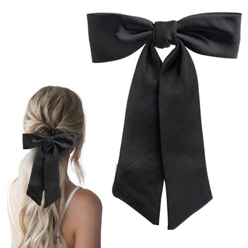 SXQLYH Schleife Haarspange Satin,Damen-Haarspangen mit Groß Schleife Acetat-Satin,Frauen Haarschleifen Haarklammern Französische Haarspangen Ballerina-Schleife,Weich,seidig und glänzend (Schwarz) von SXQLYH