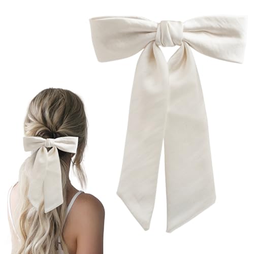 SXQLYH Schleife Haarspange Satin,Damen-Haarspangen mit Groß Schleife Acetat-Satin,Frauen Haarschleifen Haarklammern Französische Haarspangen Ballerina-Schleife,Weich,seidig und glänzend (Weiß) von SXQLYH