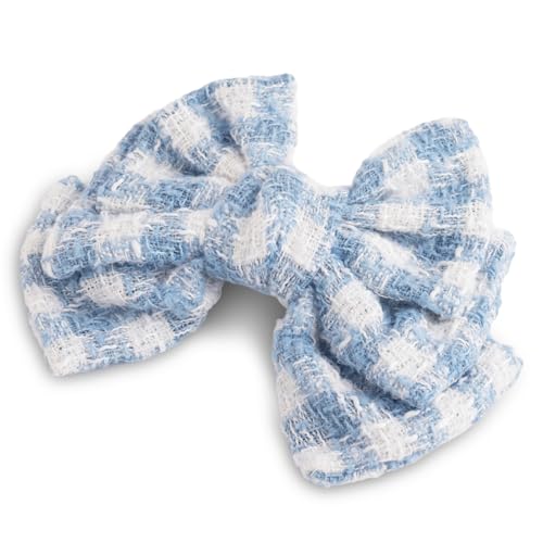 SXQLYH Schleife Haarspange Tweed, Damen-Haarspangen mit Groß Schleife Hahnentritt, Frauen Haarschleifen Haarklammern Französische Haarspangen Ballerina-Schleife, Hahnentritt Haarschmuck (Blau) von SXQLYH