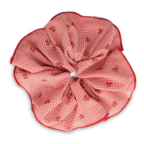 SXQLYH Scrunchie Haargummi aus Kariert Stoff, Zopfband Weiches Bequemes Große Haarscrunchie Gummiband 18CM, Scrunchies Pferdeschwanz Halter Haar Bobble für Damen Dickes Langes Haar (Rot) von SXQLYH