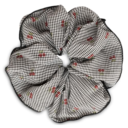 SXQLYH Scrunchie Haargummi aus Kariert Stoff, Zopfband Weiches Bequemes Große Haarscrunchie Gummiband 18CM, Scrunchies Pferdeschwanz Halter Haar Bobble für Damen Dickes Langes Haar (Schwarz) von SXQLYH