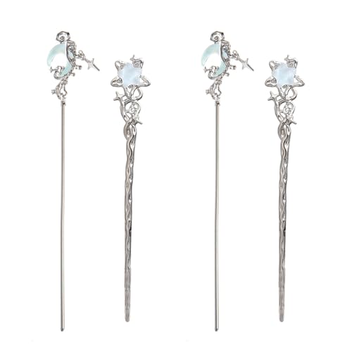 Ancient Haarnadeln, silberfarben, Metall, Dutt, Haarnadeln für Frauen, lange Hochsteckfrisuren mit Mondsteinen, Dekoration für Rollenspiele, Veranstaltungen, 4 Stück von SXRQ