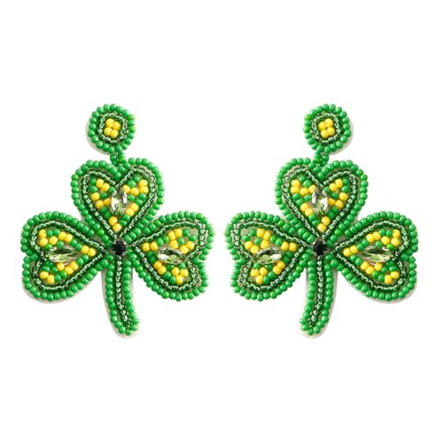Grüne Perlen Kleeblatt baumelnde Tropfenohrringe Fashion Patricks Day Ohrstecker, elegantes Damen-Accessoire für den täglichen Gebrauch, leichte Ohrringe, Einheitsgröße, Wie beschrieben, Wie von SXRQ