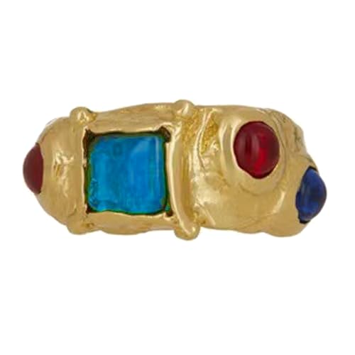 Modischer Damenring in Goldfarbe mit mehrfarbigen Strasssteinen und unregelmäßigen Designs, einzigartiges Ring-Accessoire, Damen-Gold, N, Wie beschrieben, Wie beschrieben von SXRQ