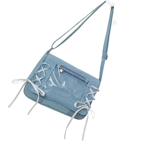 SXRQ 1. Japanisch inspirierte, transparente Umhängetasche mit abnehmbaren Schleifen, mehrere Taschen für Cosplay und Reisen, transparente Tasche mit mehreren Fächern, blau, One Size von SXRQ