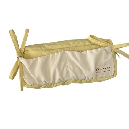 SXRQ Federmäppchen mit Schleife, großes Fassungsvermögen, tragbare Stiftebeutel, Organizer, Tasche, Reise-Make-up-Tasche für Damen und Mädchen, Gelb und Weiß von SXRQ