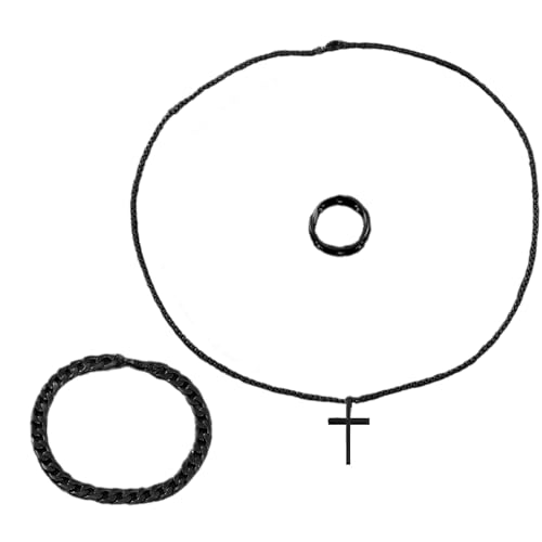SXRQ Modisches Herren-Schmuck-Set, religiöser Anhänger, Halskette und Ringe, geeignet für Trendsetter und Gläubige, Legierungsschmuck für Herren von SXRQ