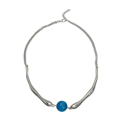 SXRQ Stilvolle Halskette aus Legierung mit metallischen blauen Perlen, verstellbare Länge, Schlüsselbeinkette für modische Frauen, stilvolles Halsstück von SXRQ