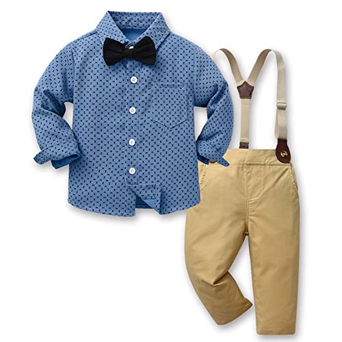 SXSHUN 3-Teiliges Baby Jungen Anzug Set Gentleman Kinder Bekleidungsset Hemd + Bowtie + Hosen Strampler Taufe Hochzeit Festliche Outfit 1-10 Jahre, Bleu ciel, 76-80 von SXSHUN