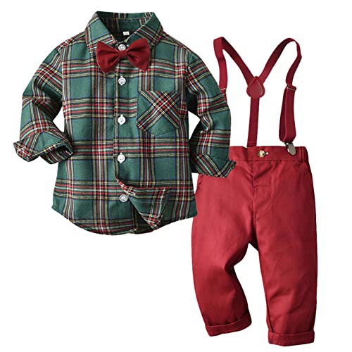 SXSHUN 3-Teiliges Baby Jungen Anzug Set Gentleman Kinder Bekleidungsset Hemd + Bowtie + Hosen Strampler Taufe Hochzeit Festliche Outfit 1-10 Jahre, Rot, 116 von SXSHUN