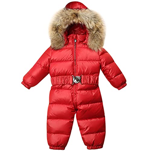 SXSHUN Baby/Säugling Jungen Mädchen Cool Daunen Schneeanzug Winter Overall Verdickt Spielanzug Schneeoverall Stepp-Strampler Einteiler Outfit mit Fellkapuze, Rot, 98, SXL28SHUN70R10, 92-98 von SXSHUN