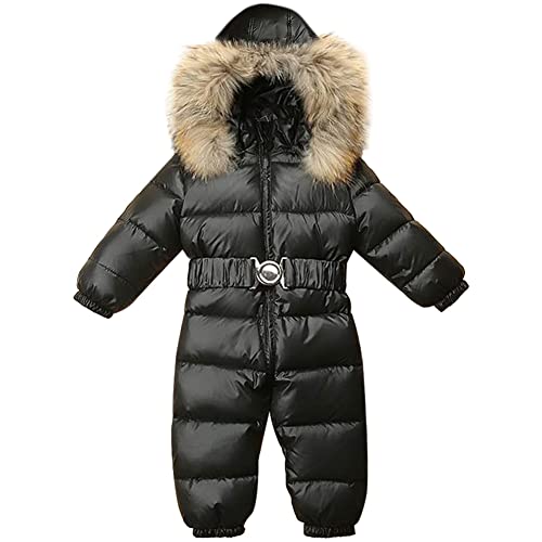 SXSHUN Baby/Säugling Jungen Mädchen Cool Daunen Schneeanzug Winter Overall Verdickt Spielanzug Schneeoverall Stepp-Strampler Einteiler Outfit mit Fellkapuze, Schwarz, 86-92, SXL28SHUN70U09 von SXSHUN