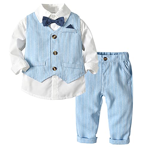 SXSHUN Baby Jungen Anzüge Gentleman Anzug Kleinkinder Baby Junge Sakkos Hemd+Hose+Weste Babyanzug Party Smoking Hochzeit Taufanzug, Hellblau, 2 Jahre(Größenetikett: 90cm) von SXSHUN