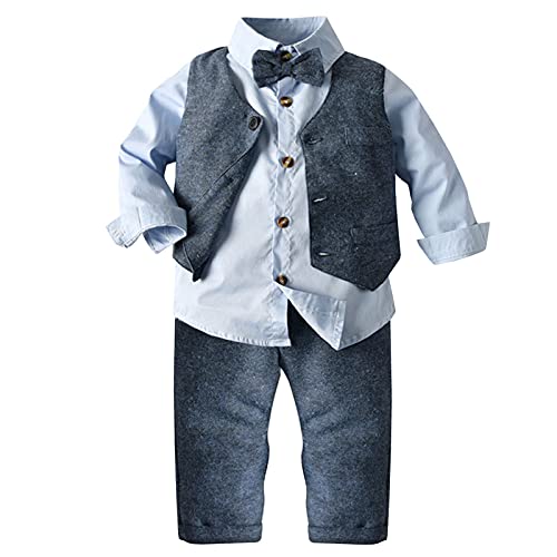 SXSHUN Baby Jungen Anzüge Gentleman Sakkos Kleinkinder Taufe Hochzeit Weihnachten Kinder Smoking Bekleidungsset, Hellblau, 7-8 Jahre(Größenetikett:130cm) von SXSHUN