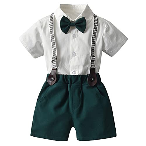 SXSHUN Baby Jungen Anzüge Sakkos Gentleman Anzug Kinder Taufe Hochzeit Weihnachten Kurzarm mit Kragen Strampler Sommer Bekleidung Set, Grün, 2 Jahre(Größenetikett: 90cm) von SXSHUN