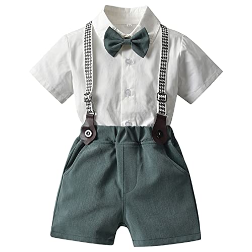 SXSHUN Baby Jungen Anzüge Sakkos Gentleman Anzug Kinder Taufe Hochzeit Weihnachten Kurzarm mit Kragen Strampler Sommer Bekleidung Set, Hellgrün, 3 Jahre(Größenetikett: 100cm) von SXSHUN