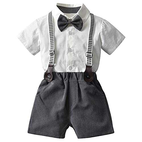 SXSHUN Baby Jungen Anzüge Sakkos Gentleman Anzug Kinder Taufe Hochzeit Weihnachten Kurzarm mit Kragen Strampler Sommer Bekleidung Set, grau, 3 Jahre(Größenetikett: 100cm) von SXSHUN