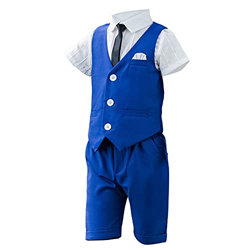 SXSHUN Jungen 3 TLG Kinderanzug Krawatte Weihnachten Strampler Junge Hochzeit Anzug Hemd Frühling Sommer,Blau(3tlg),104-117 von SXSHUN