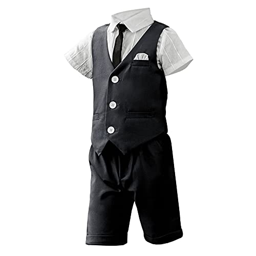 SXSHUN Jungen 3 TLG Kinderanzug Krawatte Weihnachten Strampler Junge Hochzeit Anzug Hemd Frühling Sommer,schwarz(3tlg),80-93 von SXSHUN