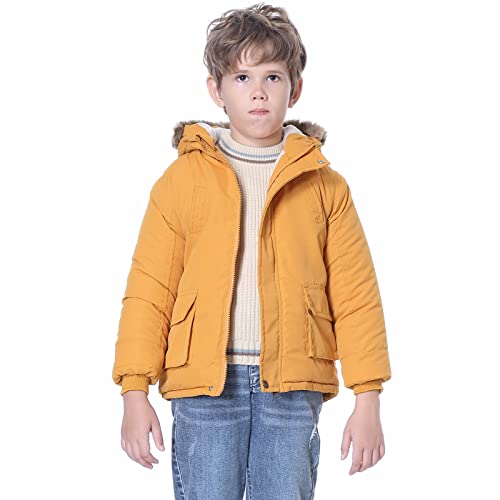 SXSHUN Jungen Daunenjacke Wintermantel Kinder Winterjacke Baumwollgefuetterte Mantel Mädchen Praktiache Wanderjacke，Gelb，146 von SXSHUN