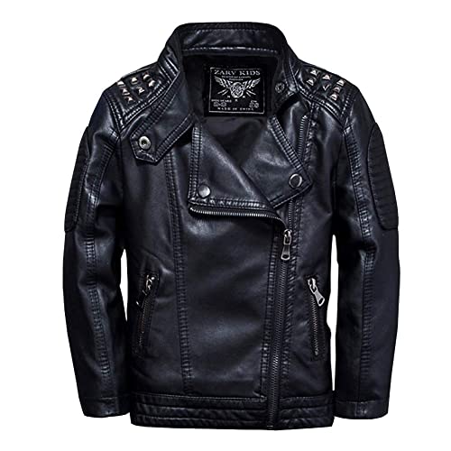 SXSHUN Jungen Flaumgefüttert Lederjacke aus Kunstleder Kinder Mädchen Motorradjacke Warm Outwear Kleidung Mantel, Schwarz, 104/110 (Etikettengröße:110) von SXSHUN