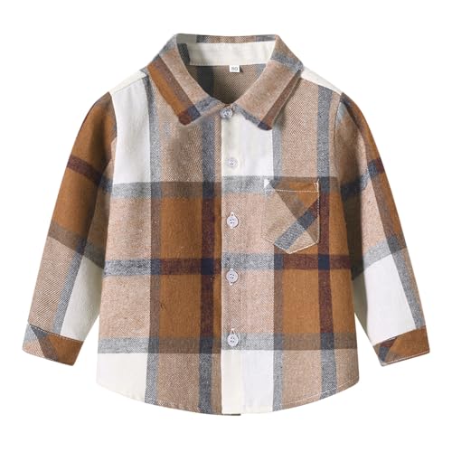 SXSHUN Jungen Hemden Kinder Jacke Kariert Freizeithemd Baby Flanellhemd Mädchen Langarmshirt Langarm Übergangsjacke, Braun,146 von SXSHUN