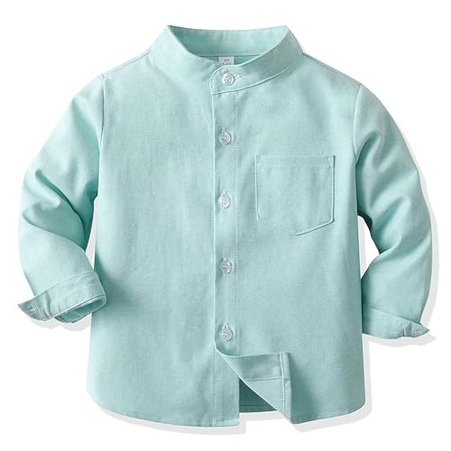 SXSHUN Jungen Hemden Kinder Kurzarm/Langarm Shirt Baby Baumwoll Freizeithemd Einfarbig Übergangsjacke, Grün(langärmelig),134-140 von SXSHUN