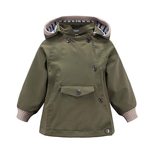 SXSHUN Jungen Mädchen Trenchcoat Mit Kapuze Windjacke Übergangsjacke Windmantel Frühling Herbst, Grau-grün, 98(Etikettengröße:100) von SXSHUN