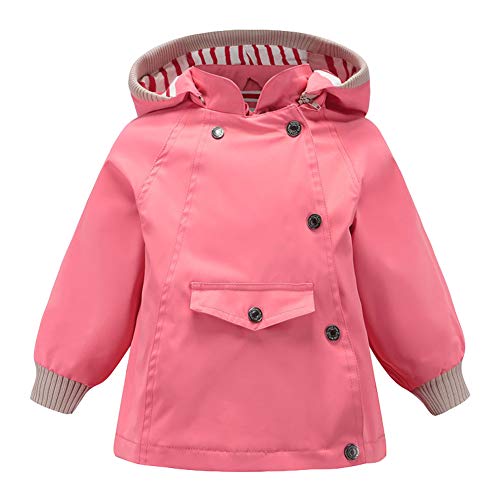 SXSHUN Jungen Mädchen Trenchcoat Mit Kapuze Windjacke Übergangsjacke Windmantel Frühling Herbst, Rosa, 134/140(Etikettengröße:140) von SXSHUN