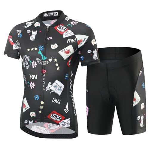 SXSHUN Jungen Radtrikot Set Kinder Mädchen Fahrrad Anzug Unisex Kurzarm Trikot+Radhose mit 3D Sitzpolster Atmungsaktiv Radsport Bekleidung, Schwarz, 122-128 von SXSHUN