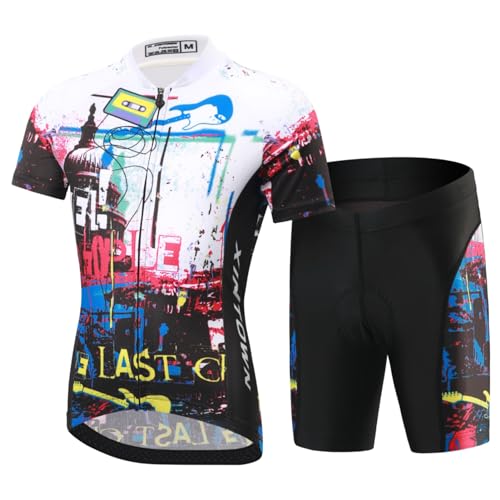 SXSHUN Jungen Radtrikot Set Kinder Mädchen Fahrrad Anzug Unisex Kurzarm Trikot+Radhose mit 3D Sitzpolster Atmungsaktiv Radsport Bekleidung, Weiß+Schwarz, 152-158 von SXSHUN