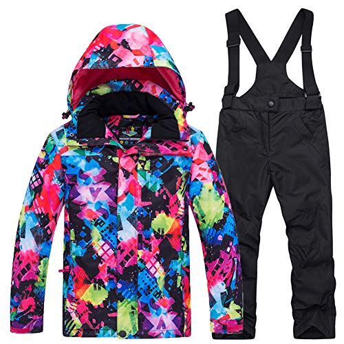 SXSHUN Jungen Schneeanzug mit Kapuze Wasserdicht Winddicht 2 Teilig Skijacke + Skihose Unisex Kinder Ski Overall Mädchen Skianzug, 134-140 von SXSHUN