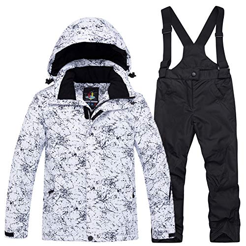 SXSHUN Jungen Schneeanzug mit Kapuze Wasserdicht Winddicht 2 Teilig Skijacke + Skihose Unisex Kinder Ski Overall Mädchen Skianzug, 134-140 von SXSHUN