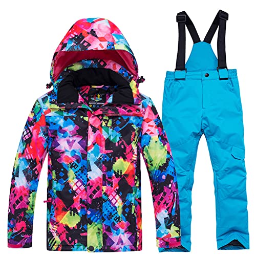 SXSHUN Jungen Schneeanzug mit Kapuze Wasserdicht Winddicht 2 Teilig Skijacke + Skihose Unisex Kinder Ski Overall Mädchen Skianzug, 146-152 von SXSHUN