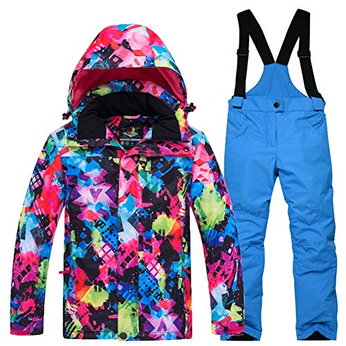 SXSHUN Jungen Schneeanzug mit Kapuze Wasserdicht Winddicht 2 Teilig Skijacke + Skihose Unisex Kinder Ski Overall Mädchen Skianzug, 158-164 von SXSHUN