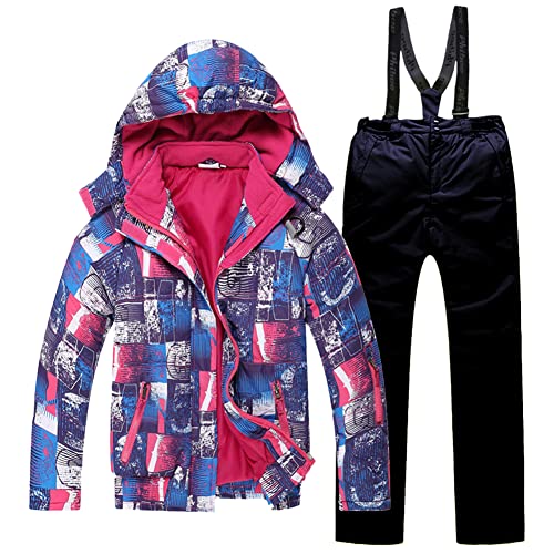 SXSHUN Jungen Skianzug 2 Teilig Skijacke + Skihose Kinder Mädchen Outdoor Warm Schneeanzug, Dunkelblaue Hose, 134-140 von SXSHUN