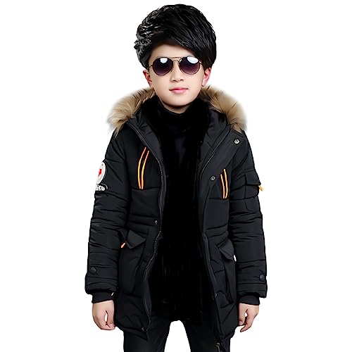 SXSHUN Jungen Verdickte Winterjacke mit Fellkapuze Kinder Warm Winterjacke Daunenjacke Daunenmantel, Schwarz, 116 (Etikettengröße:120) von SXSHUN