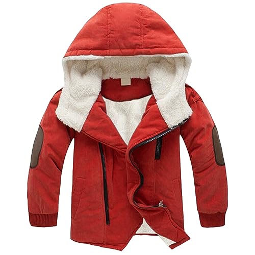 SXSHUN Jungen Wintermantel Kinder Winterjacke mit Fleecefutter Jacke mit Kapuze Outdoor Kapuzenjacke Warme Kinderjacke, Orange, 134-140 von SXSHUN