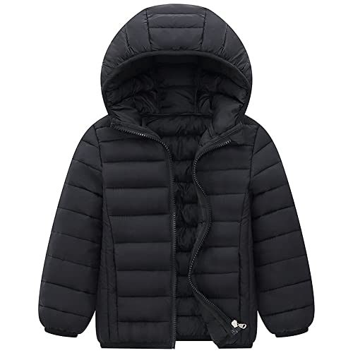 SXSHUN Kinder Daunenjacke Jungen Mädchen Warme Kinderjacke Leichte Winterjacke mit Kapuze Steppjacke Winter Mantel, Schwarz, 122-128 von SXSHUN