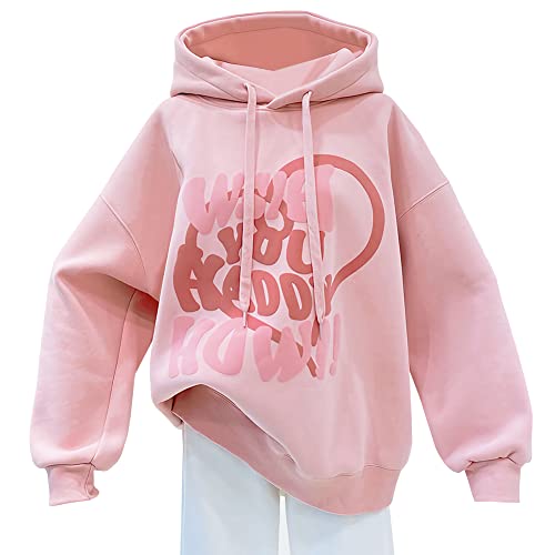 SXSHUN Kinder Hoodie Sweatshirt mit Kapuze für mädchen Kapuzenpullover Langarm Pullover Briefdruck, Rosa, 122-128 von SXSHUN