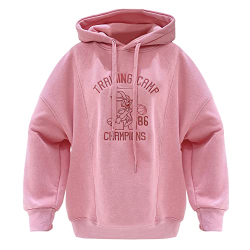 SXSHUN Kinder Hoodie Sweatshirt mit Kapuze für mädchen Kapuzenpullover Langarm Pullover Briefdruck, Rosa 02, 134-140 von SXSHUN